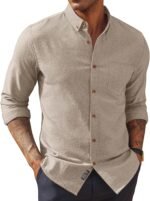 PJ PAUL JONES Mens Classic Fit Linen-Cotton Shirt Button Down Long Sleeve Casual Business Shirts - Image 2