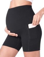 POSHDIVAH Women's Maternity Yoga Shorts Over The Belly Bump Summer Workout Running Active Short Pants with Pockets 5"/8" - Image 2