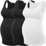 Peauty "Long Enough to Cover Hip Maternity Side Ruch Tank Tops/Basic Maternity Tops for Summer Casual Wear (S-3XL) - Image 2