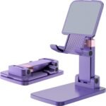 Phone Stand for Desk, Cell Phone Holder Adjustable Cellphone Tablet Stand for Desk Height Angle Adjustable Compact Design for iPhone iPad Android Devices Under 12" (Purple, 1Pack) - Image 2