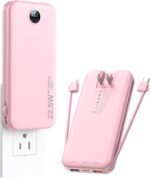 Portable Charger, 12000mAh 22.5W Fast Charging Power Bank with Built-in Cables & Wall Plug, External Battery Pack with LED Display, Travel Essentials Battery Bank for iPhone, iPad, Samsung Fairy Pink - Image 2