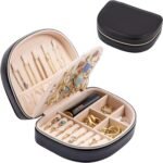 ProCase Travel Size Jewelry Box, Medium Portable Seashell-Shaped Jewelry Case, 2 Layer Jewelry Organizer in PU Leather for Women -Black - Image 2