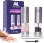 Rechargeable Automatic Salt and Pepper Grinder Set - One Hand Operation with LED Light for Precise Seasoning - Adjustable Coarseness with Ceramic Core - Set of 2 - Image 2
