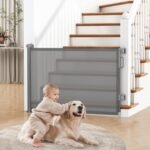 Retractable Baby Gate for Stairs, 55" Wide Mesh Dog Gate Indoor, 34" Tall Child Gate for Doorways, Hallways, Deck, Indoor Outdoor Pet Baby Safety Essentials for Home, Grey - Image 2