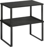 SONGMICS Cabinet Organizer Shelf, Set of 2 Kitchen Counter Shelves, Kitchen Storage, Spice Rack, Stackable, Expandable, Metal and Engineered Wood, Ink Black and Charcoal Black UKCS02B01 - Image 2