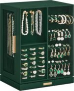 SONGMICS Jewelry Box 360° Rotating, Jewelry Storage Case with 5 Drawers, Jewelry Organizer, Glass Window, Spacious, Vertical Jewelry Storage, Open Design, Great Gift, Forest Green UJBC170C01 - Image 2