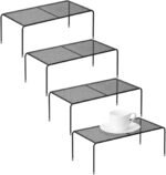 Set of 4 Kitchen Cupboard Organizer Shelves, Metal Orifice Board Counter Storage Racks with Non-Slip Rubber Feet, Heavy Duty for Pantry, Fridge, Cabinet, Black - Image 2