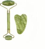 Stone Facial Massage Roller and Gua Sha Set Body Meridian Redness Skin Care Self Care for Men Women Massager for Face Eyes Neck Relieve Fine Lines and Wrinkles Quartz Home Massage 2-Sets Angle Green 4 - Image 2