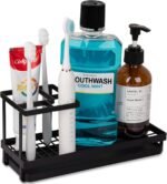 Toothbrush Holders for Bathrooms, Carbon Steel Tooth Brushing Holder Electric Toothbrush and Toothpaste Organizer Bathroom Accessories for Countertop, Shower, Sink - Matte Black - Image 2