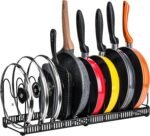 Toplife Pots and Pans Organizer Rack for Cabinet and Countertop, 10+ Pot Lids, Bakeware and Cookware Holder with 10 Adjustable Compartments - Black - Image 2