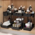 Under Sink Organizer 3 Pack, Bathroom Organizers, 2 Tier Multi-Use kitchen Organizers and Storage with Sliding Drawer, Hang Hooks and Cups, (Black) - Image 2