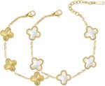 Unique 18K Gold Four Leaf Clover Bracelet for Women White Gold Lucky Link Clover Bracelets, Trendy Bracelets Set Jewelry Gifts for Women - Image 2