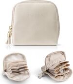 VLANDO Small Travel Jewelry Case,Bridesmaid Gifts,Jewelry Pouch Bags with Zipper,Velvet Jewelry Organizer Storage Bag for Bracelet Rings Earring-Cream White - Image 2