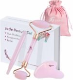 Valentines Day Gifts for Women,Wife,Girls,3-in-1 Gua Sha & Jade Roller Facial Tools Set -Jade Roller & Gua Sha Kit& Facial Massage PenFacial Massage Device for Skincare, Best Gift (Pink) - Image 2
