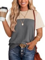 WIHOLL Womens Fashion 2026 Color Block Shirts Short Sleeve Crewneck Knitted Spring Summer Tops Casual Trendy - Image 2