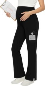 Women's Maternity Scrub Pants Wide Leg Cargo Pants Over The Belly Stretchy Workwear Pregnancy Trousers for Nurse - Image 2