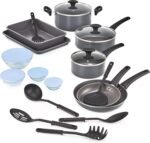 bella Cookware Set with Glass Lids with Nonstick, PFOA Free and Scratch Resistant Surface, Aluminum Bakeware, Pots and Pans, Storage Bowls & Utensils, Compatible with All Stovetops, 21 Piece, Gray - Image 2