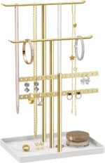 pickpiff Gold Jewelry Stand Holder Organizer: 12.5" Sturdy Hanger for 80 Pcs Jewelry, Jewlery Tower for Display Necklace, Earring, Bracelet, Watch - Image 2