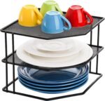 yarlung 3-Tier Cabinet Corner Shelf, 9x9x7.5 Inches Metal Wire Plate Rack Kitchen Counter Corner Organizer for Cups, Dishes, Cupboard, Pantry, Black Elegant Finish - Image 2