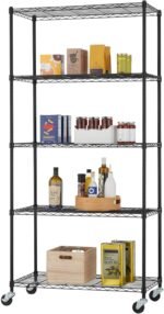 5-Tier Adjustable Wire Shelving with Wheels, Wire Shelf Rack for Kitchen Organization, Garage Storage, 400 to 2000 Pound Capacity, NSF Certified, 36” x 18” x 72”, Black - Image 4