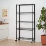 TRINITY 5-Tier Commercial Wire Shelving Rack With Baskets And Wheels, NSF Certified, 36" x 14" x 72", Black - Image 4