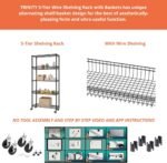 TRINITY 5-Tier Commercial Wire Shelving Rack With Baskets And Wheels, NSF Certified, 36" x 14" x 72", Black - Image 5