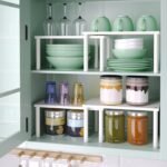 VERTORGAN Cabinet Organizer Shelf(Set of 2),Kitchen Counter Shelves,Bamboo Spice Rack Countertop and Cabinet,Stackable Expandable,Medium,(White) - Image 3