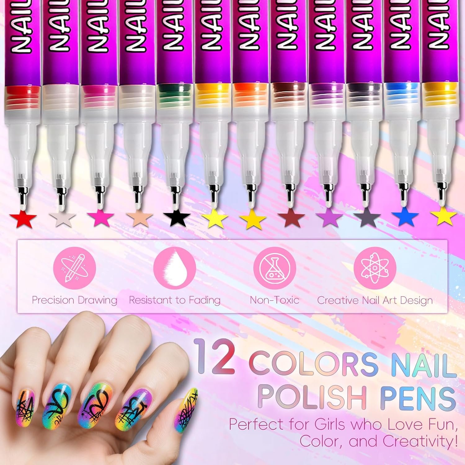 0.7mm Nail Art Pens Set 12 Colors Nail Art Markers for DIY Painting Nails, Drawing, Dotting & Liner Designs, Nail Pens for Adults & Teens Nail Art, Home Salon Beauty Manicure Tools, 2026 New - Image 8