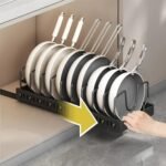AmoiChic 2 Pack Pull Out Cabinet Organizer for Pots and Pans, Black Storage Rack with 8 Adjustable Dividers, Kitchen Cabinet Organizer for Pot Lids, Bakeware, Dishes Storage - Image 3