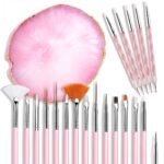 21 Pcs Nail Art Brushes Nail Art Tool Set Resin Palette Nail Art Painting Mixed Color 2 Way Acrylic Silicone Carving Pen Dotting Pen Tool Manicure Kit DIY Makeup Display Board for Home Salon, Pink - Image 2