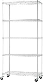 5-Tier Adjustable Wire Shelving with Wheels, Wire Shelf Rack for Kitchen Organization, Garage Storage, 400 to 2000 Pound Capacity, NSF Certified, 36” x 18” x 72”, EcoStorage Chrome - Image 2