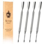 Cuticle Pusher Tools - Professional Nail Cuticle Pusher Cuticle Remover Cuticle Trimmer Spoon Shaped Nail Cleaner Dual Sided Metal Stainless Steel Manicure Pedicure for Women 4 Pack Set Krisp Beauty - Image 2