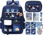 Fimibuke Kids Backpack for School Boys, 30PCS Space Toddler School Supplies Stationery Set with Bookbag Pencil Case Pins Gel Pens Pencils Notebooks Easter Gifts for Kindergarten Elementary Student - Image 2