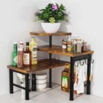 Kitchen Countertop Organizer, 3 Tier Moveable Corner Shelf Kitchen Shelf with Hook, Countertop Organizer for Bathroom, Spice Rack, Bookshelf, Coffee Area, Dresser Table (Brown) - Image 2