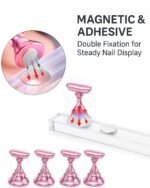 Nail Art Tools Set – 15pcs Pink Nail Art Brushes, 5pcs Dual-Ended Dotting Pens, 10 Nail Stands with 2 Bases, Nail Art Palette, Double-Sided Tape & Adhesive Tabs for DIY Nail Design - Image 5