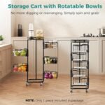 5 Tier Kitchen Fruit Vegetable Storage Cart with One-Piece Rotating Basket, Pantry Organizer Shelf Rack Floor Stand for Veggie Onion Potato Produce Spice, Rolling Snack Cart on Wheels, Black - Image 3