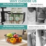 5 Tier Kitchen Fruit Vegetable Storage Cart with One-Piece Rotating Basket, Pantry Organizer Shelf Rack Floor Stand for Veggie Onion Potato Produce Spice, Rolling Snack Cart on Wheels, Black - Image 4