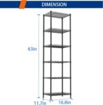 REGILLER 6 Wire Shelving Steel Storage Rack Adjustable Unit Shelves for Laundry Bathroom Kitchen Pantry Closet(Black,11.7" D x 16.8" W x 63" H) - Image 4