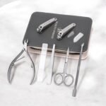 Beauty Power Manicure Pedicure Set 7-in-1 Stainless Steel, Ultra Sharp, Slanted Nail Clipper, Fingernail Clipper, Cuticle Nipper, Glass Nail File, Eyebrow Tweezers, Scissors, Case - Gift Idea - Gray - Image 3