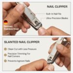 Beauty Power Manicure Pedicure Set 7-in-1 Stainless Steel, Ultra Sharp, Slanted Nail Clipper, Fingernail Clipper, Cuticle Nipper, Glass Nail File, Eyebrow Tweezers, Scissors, Case - Gift Idea - Gray - Image 4