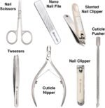 Beauty Power Manicure Pedicure Set 7-in-1 Stainless Steel, Ultra Sharp, Slanted Nail Clipper, Fingernail Clipper, Cuticle Nipper, Glass Nail File, Eyebrow Tweezers, Scissors, Case - Gift Idea - Gray - Image 8
