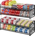 2-Pack Stackable Can Organizer for Pantry Shelf, Adjustable Extra-Long Rolling Can Rack for Kitchen Cupboard Storage, Sturdy Standing Can Holder for Canned Food Goods Soda up to 128, 2 Tier, Black - Image 2