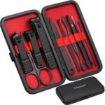 Glamne Manicure Set Nail Clippers Kit Professional Stainless Steel Nail Care Tools with Leather Travel Case 10 in 1 Black - Image 2