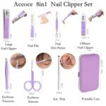 Aceoce Manicure Set Women's Nail Clipper Set Nail Kit with Travel Case - Purple, Stainless Steel, Compact, Curved Edge, Perfect for Travel & Everyday Use - Image 3