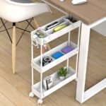 SPACELEAD Slim Storage Cart 3 Tier,Bathroom Organizer Rolling Utility, Mobile Shelving Unit Slide Out for Office, Kitchen, Laundry Room & Narrow Places,White - Image 4