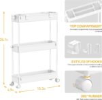 SPACELEAD Slim Storage Cart 3 Tier,Bathroom Organizer Rolling Utility, Mobile Shelving Unit Slide Out for Office, Kitchen, Laundry Room & Narrow Places,White - Image 5