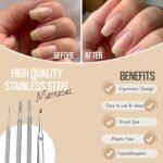 Cuticle Pusher Tools - Professional Nail Cuticle Pusher Cuticle Remover Cuticle Trimmer Ingrown Toenail Lifter Nail Cleaner Dual Sided Stainless Steel Manicure Pedicure Women 4 Pack Set Krisp Beauty - Image 4