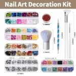 FANDAMEI Nail Art Brushes Kit, Nail Design Tools Set with Dotting Tools, Fine Nail Glitter Butterfly, Glitter Sequins, Foil Flakes, Nail Rhinestones, Dust Brush - Image 3