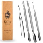 Cuticle Pusher Tools - Professional Nail Cuticle Pusher Cuticle Remover Cuticle Trimmer Ingrown Toenail Lifter Nail Cleaner Dual Sided Stainless Steel Manicure Pedicure Women 4 Pack Set Krisp Beauty - Image 2