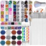 FANDAMEI Nail Art Brushes Kit, Nail Design Tools Set with Dotting Tools, Fine Nail Glitter Butterfly, Glitter Sequins, Foil Flakes, Nail Rhinestones, Dust Brush - Image 2